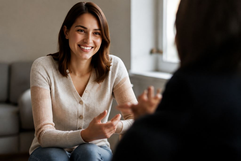 Une praticienne en entretien avec une personne